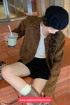 Long Sleeve Lapel Collar Suede Velvet Jacket