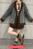 Long Sleeve Retro Corduroy Patchwork Denim Coat Jacket