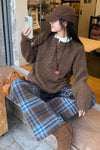 Loose Retro Blue Plaid Wide Leg Pants