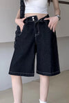 Loose Retro Black Color Jeans Shorts