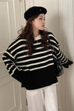 Retro Flare Sleeve Striped Knitted Sweater