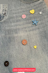 Loose Colorful Style Buttons Knee Length Jeans Pants