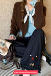Long Sleeve Cute Bow Dots Pattern Pocket Cardigan Sweater