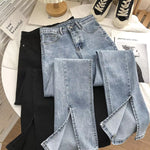 High Waist Slit Cut Long Jeans Pants