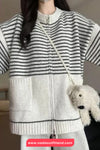 Long Sleeve Striped Style Zipper Cardigan Sweater