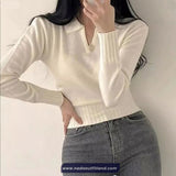 Long Sleeve Turn Down Collar Cropped Sweater
