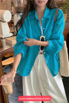 Long Sleeve Solid Colors Summer Sheer Blouse Shirts