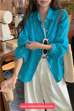 Long Sleeve Solid Colors Summer Sheer Blouse Shirts
