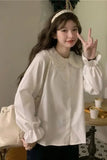 Long Sleeve Doll Collar Wrinkled Blouse Shirt