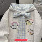 Long Sleeve Cute Plaid Bow Hooded Sweatshirt