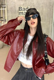 Red Leather Lapel Jacket