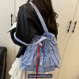 Retro Ruffled Style Plaid Pattern Women Tote Bag