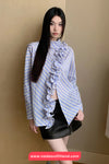 Long Sleeve Vintage Striped Ruffles Irregular Blouse Shirt