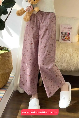 Loose Flowers Pattern Ankle Length Pants