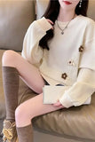 Flower Spliced O-Neck Retro Sweater