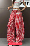 Loose Front Pockets Retro Plaid Sweatpants