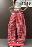 Loose Front Pockets Retro Plaid Sweatpants