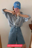 Long Sleeve Retro Striped Summer Blouse Shirt