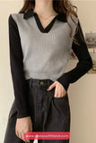 Long Sleeve Collar Knitted Slim Sweater