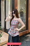 Elegant Plaid Colors Summer Crop Tops