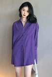 Retro Purple Striped Blouse Shirt – Cozy Vintage Everyday Essential
