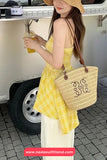 Loose Casual Yellow Plaid Irregular Style Tank Top