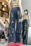 High Waist Hole Ripped Women Jeans Pants