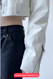 Long Sleeve Sexy Cropped Leather Zipper Jacket