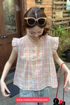 Cute Sleeveless O-Neck Plaid Blouse Shirt