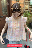 Cute Sleeveless O-Neck Plaid Blouse Shirt