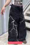 Thunder Lightning Gothic Washed Grey Jeans Pants