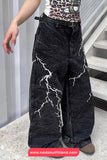 Thunder Lightning Gothic Washed Grey Jeans Pants