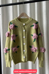 Long Sleeve 3D Pink Flowers Cardigan Sweater