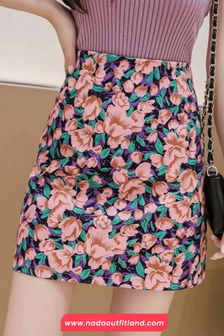 High Waist A-Line Flowers Pattern Skirts