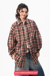 Loose Long Sleeve Retro Plaid Pattern Blouse Shirt