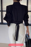 Long Sleeve Lace Back Bandage Blouse Shirts