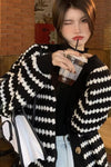 Long Sleeve Retro Black Striped Cardigan Sweater