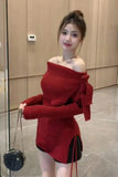 Upgrade your Coquette Aesthetic with this Slash Neck Side Bow Knitted Sweater. The perfect choice for Ballet-core outfits, Soft Girl styles, and romantic autumn looks. Featuring dainty bow details and a flattering off-the-shoulder fit, this long-sleeve knit is a must-have for your Aesthetic Outfits mood board.