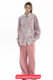 Long Sleeve Retro Plaid Tie Dye Style Blouse Shirt