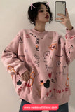 Long Sleeve Loves Art Pattern Printed O-Neck Sweater