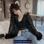 Batwing Sleeve Backless Cropped Lace Blouse Shirt