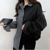 Long Sleeve Striped Combination Blouse Shirt