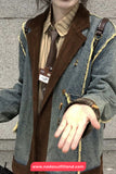 Long Sleeve Retro Corduroy Patchwork Denim Coat Jacket