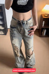 High Waist Vintage Tie Dye Ripped Jeans Pants