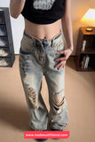 High Waist Vintage Tie Dye Ripped Jeans Pants