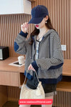 Long Sleeve Striped Colors Zipper Hoodie
