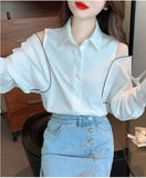 Long Sleeve Cut Shoulder Blouse Shirt