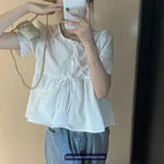 Short Sleeve Drawstring Cute Ruffles Shirt