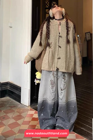 Loose Wide Leg Grey Tie Dye Jeans Pants