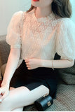 Short Sleeve Lace Hollow Out Blouse Shirt